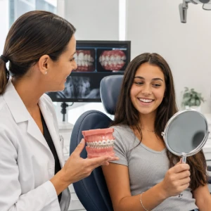 Patient discussing dental braces in Stuart during an orthodontic consultation