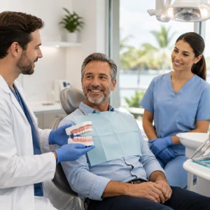 Dental team consulting with a patient at a modern dental practice in Stuart